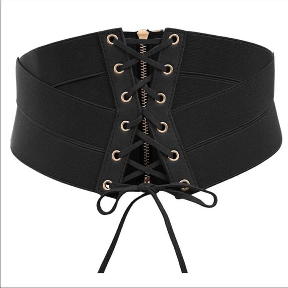 Corset Black Belt Zipper Lace Up - Picture 1 of 10